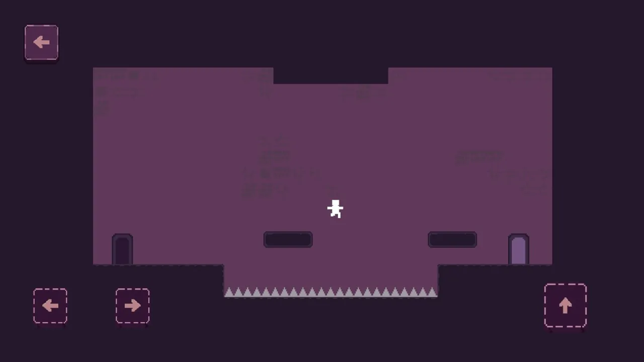 A Plummet level: the hero at the edge of a pit lined with spikes, the lit exit door beyond it