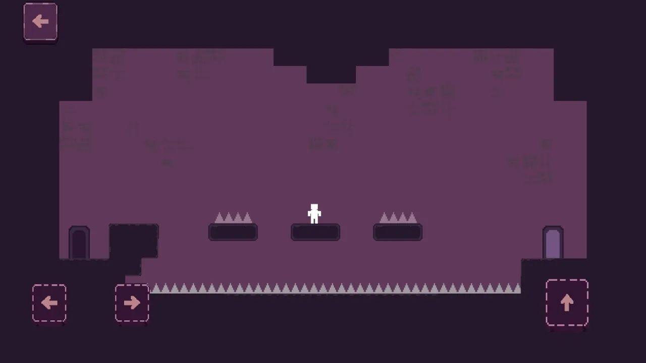 A Plummet level: the hero standing between two spike-topped platforms above a floor of spikes